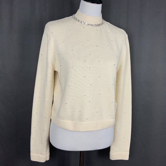 New Zara Knit Sweater with Jewel Beads and Pearls Size Medium - Picture 12 of 16